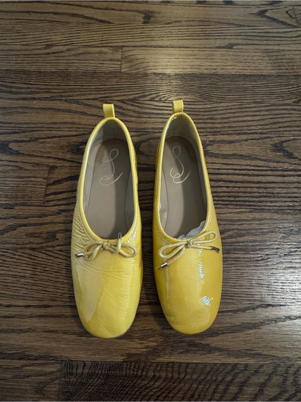 Sam Edelman Yellow Patent Ballet Flats with Bow Accent